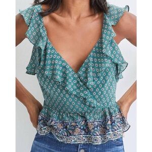 Veronica Beard Womens Green Silk Floral Seaglass Blouse Top Size 8